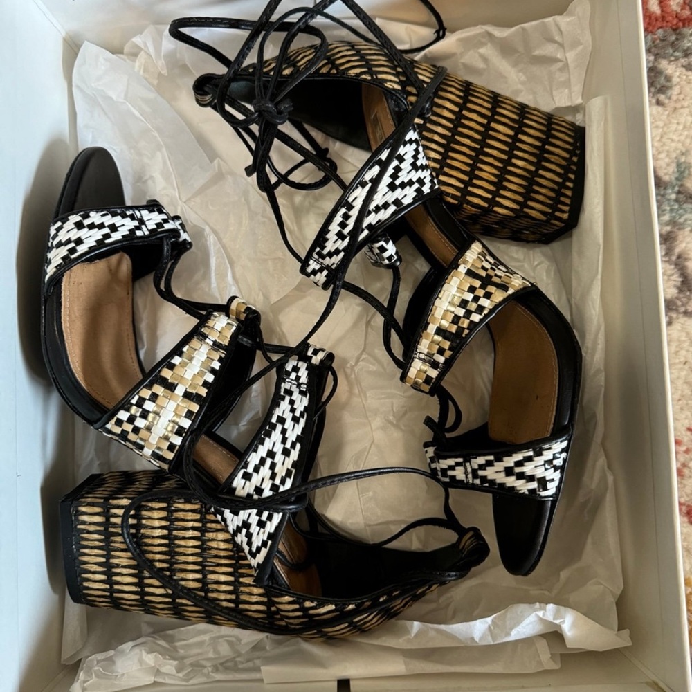 SCHUTZ Black and Tan Woven Wedges